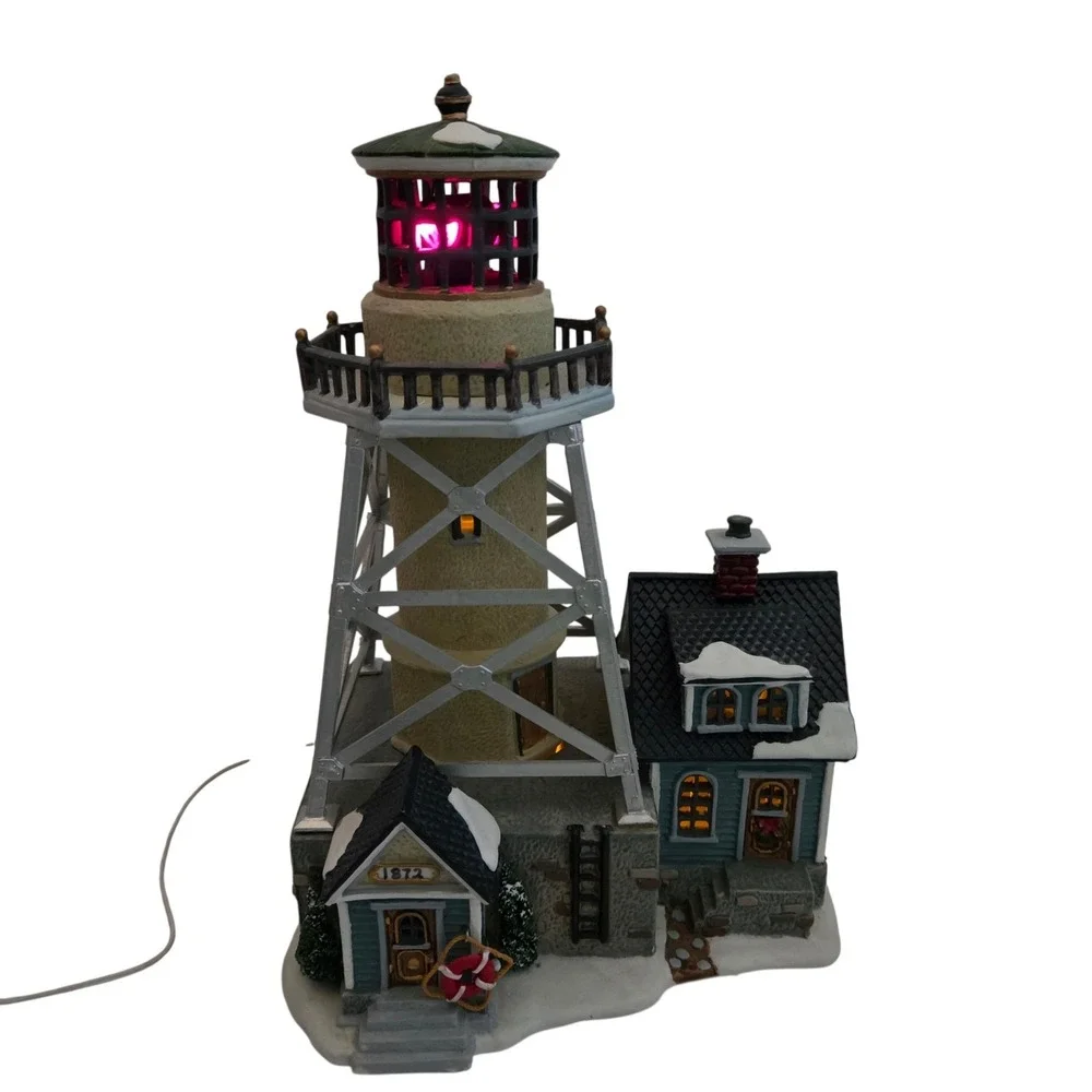 Lemax Lighthouse Christmas Village Rotating Beacon 2002 Nautical Video Boxed Vtg